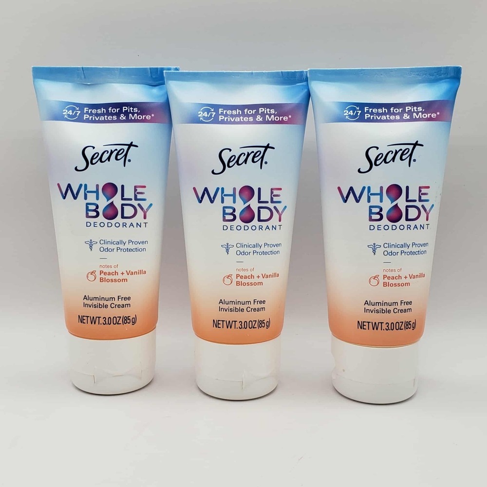 Secret Whole Body Deodorant Peach + Vanilla Invisible Cream 3 oz (Pack of 3)